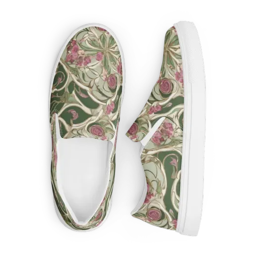 Verdant Arabesque on a Men's Slip-On Canvas Shoes