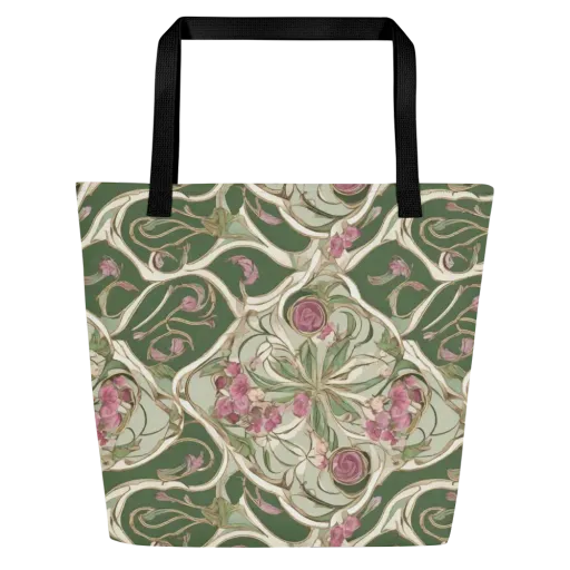 Verdant Arabesque on a Large Tote Bag W/ Pocket