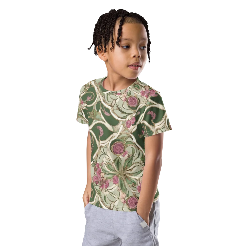 Verdant Arabesque on Kids Crew Neck T-Shirt — Left Front