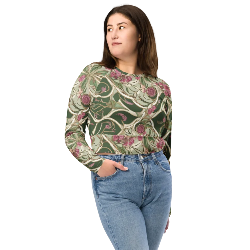 Verdant Arabesque on Long Sleeve Crop Top — Front