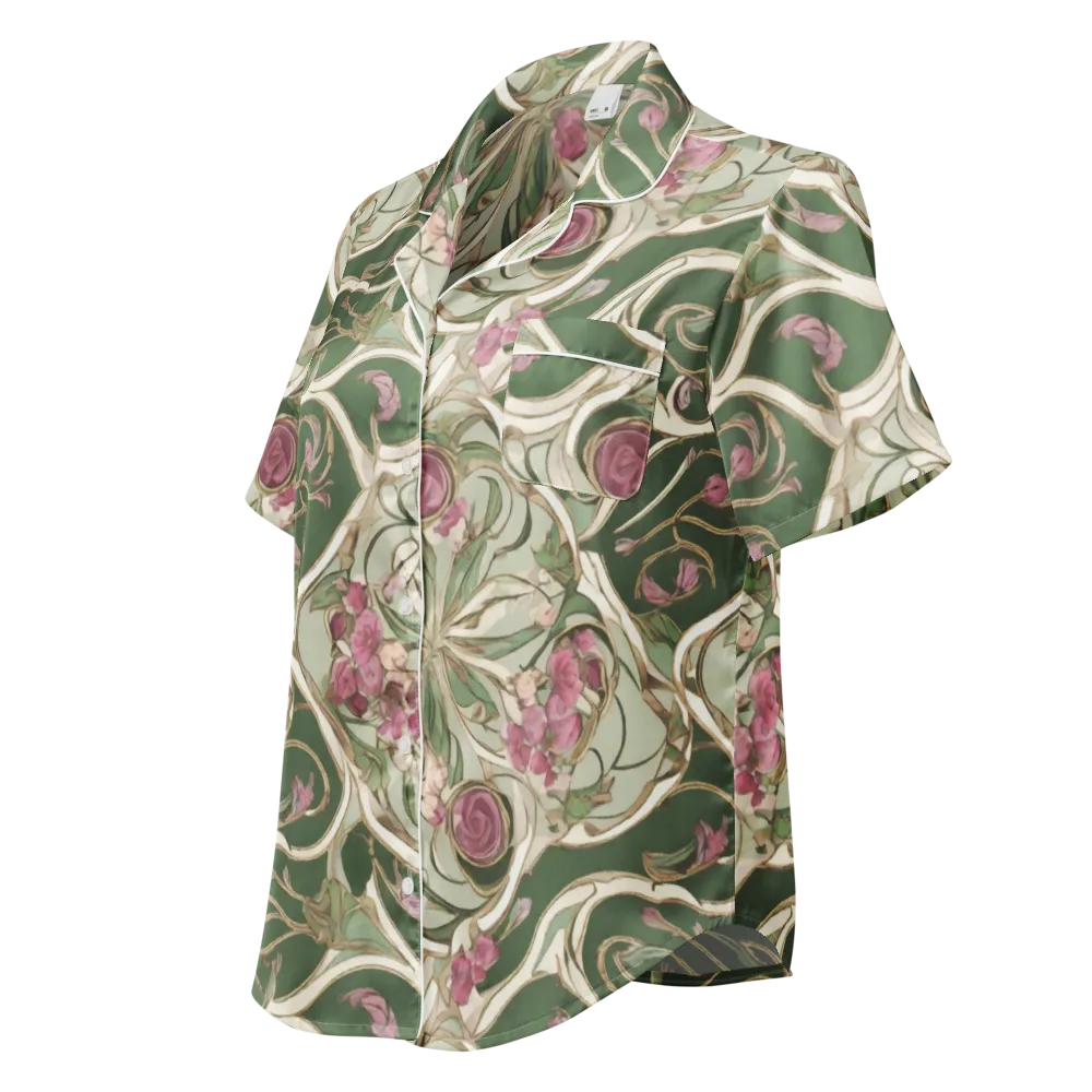 Verdant Arabesque on Women's Short Sleeve Pajama Top — Left Front