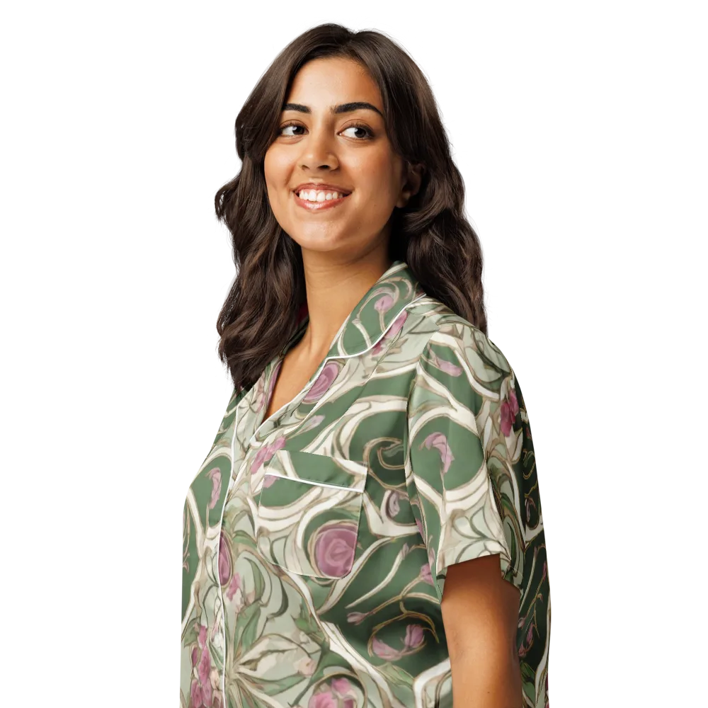 Verdant Arabesque on Women's Short Sleeve Pajama Top — Left Front