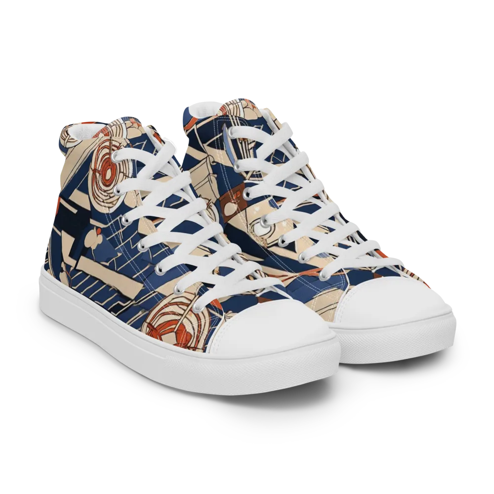 Nautical Circuit on Men's High Top Canvas Shoes — Right Front