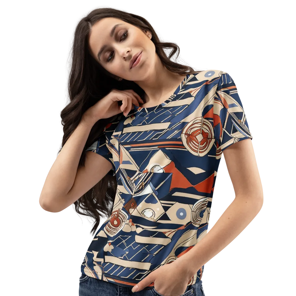 Nautical Circuit on Women's Crew Neck T-Shirt — Left Front