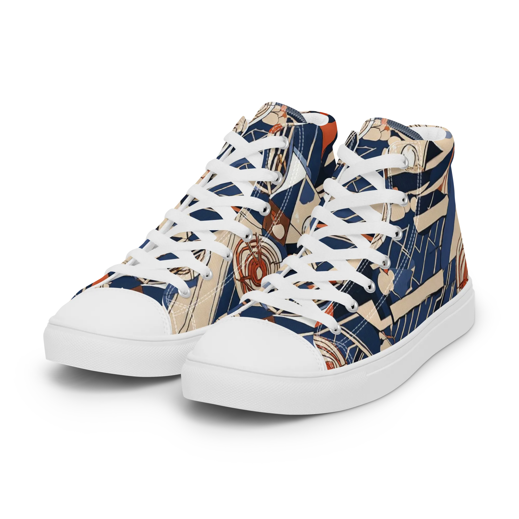 Nautical Circuit on Women's High Top Canvas Shoes — Left Front