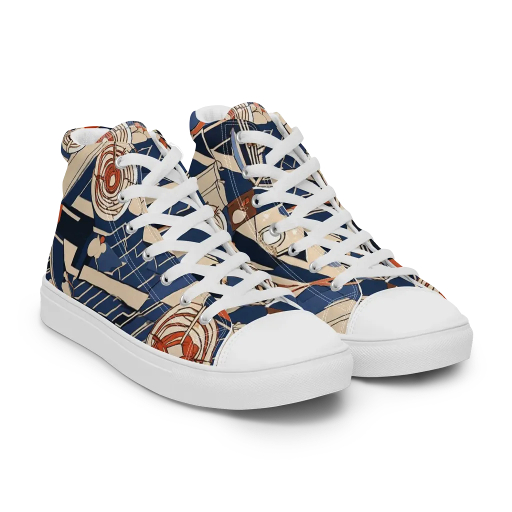 Nautical Circuit on Women's High Top Canvas Shoes — Right Front