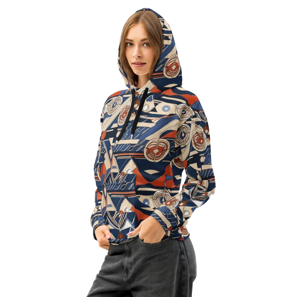 Nautical Circuit on Cotton Hoodie — Left Front