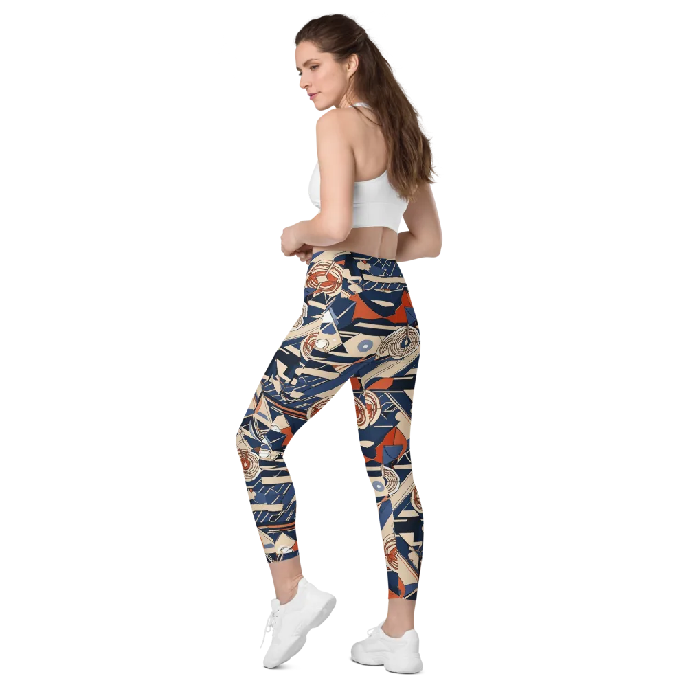 Nautical Circuit on Leggings with Pockets — Left Back