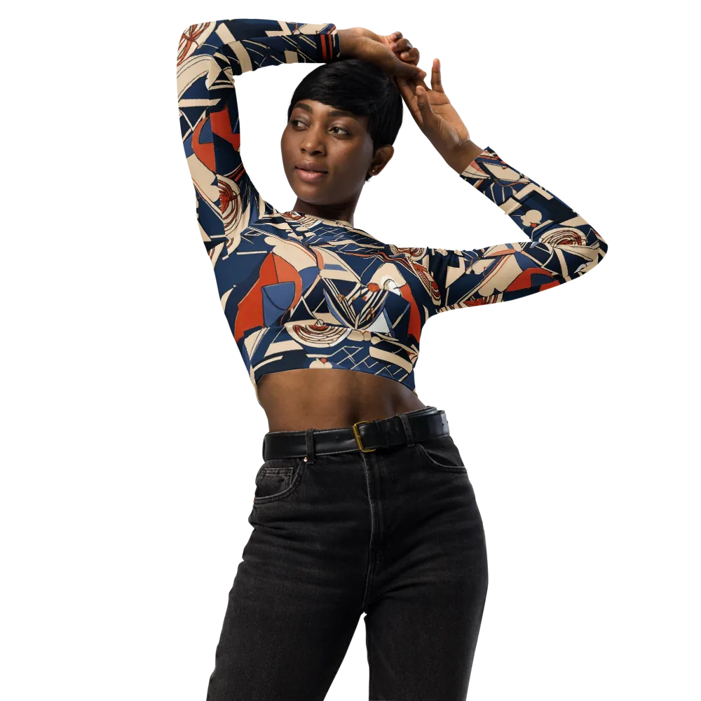 Nautical Circuit on Long Sleeve Crop Top — Front