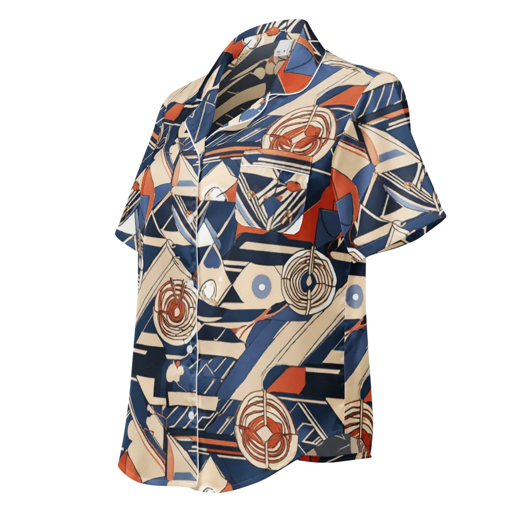 Nautical Circuit on Women's Short Sleeve Pajama Top — Left Front