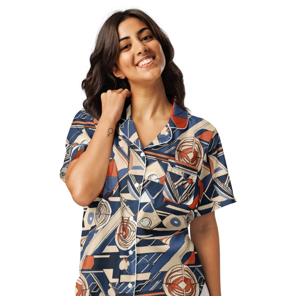 Nautical Circuit on Women's Short Sleeve Pajama Top — Front