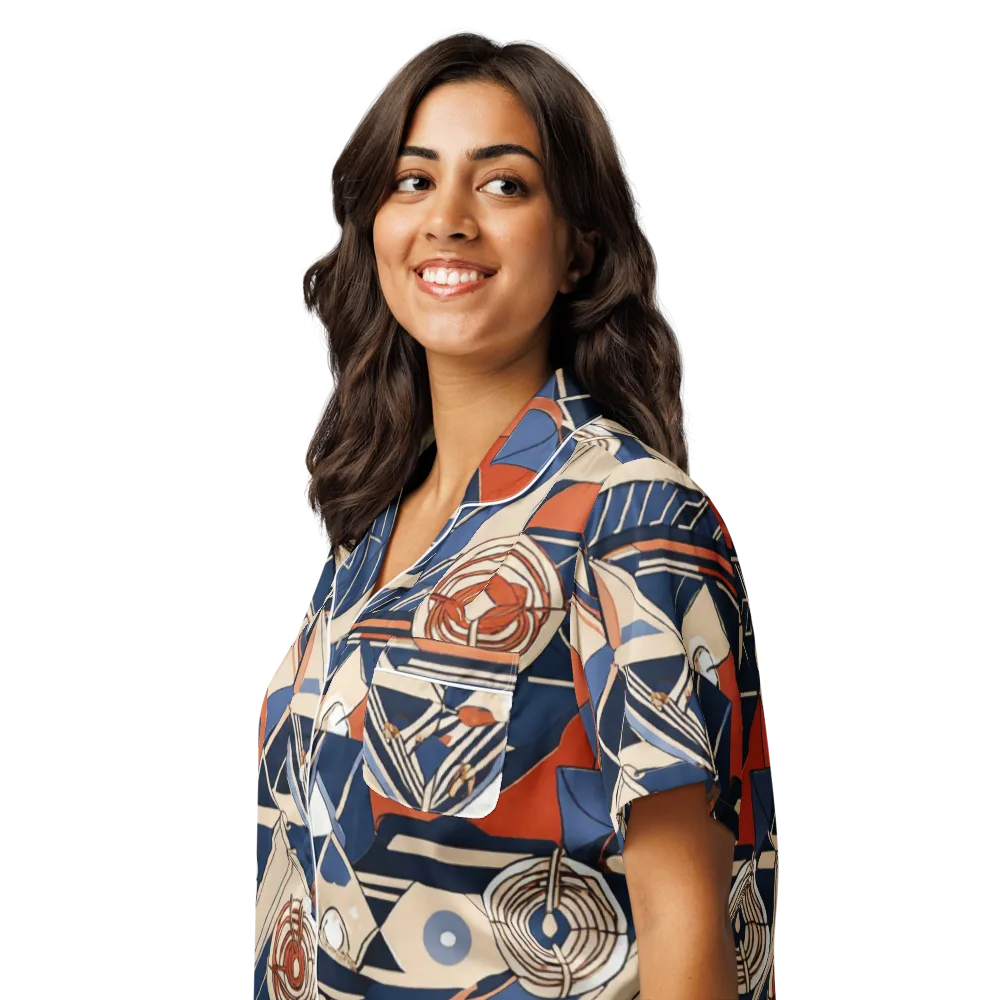 Nautical Circuit on Women's Short Sleeve Pajama Top — Left Front