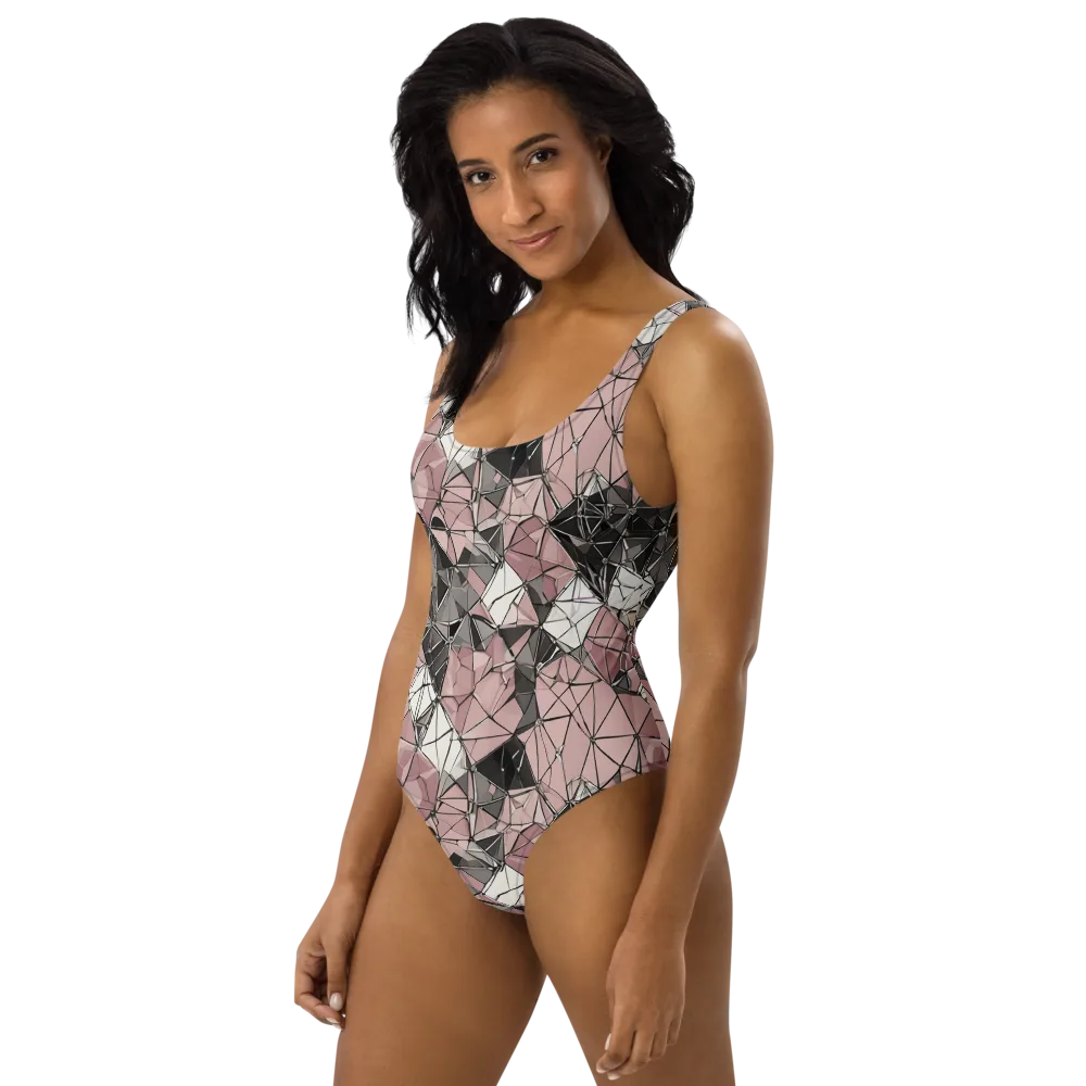 Rose Quartz Shatter on One-Piece Swimsuit — Left