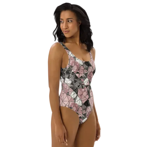 Rose Quartz Shatter on a One-Piece Swimsuit