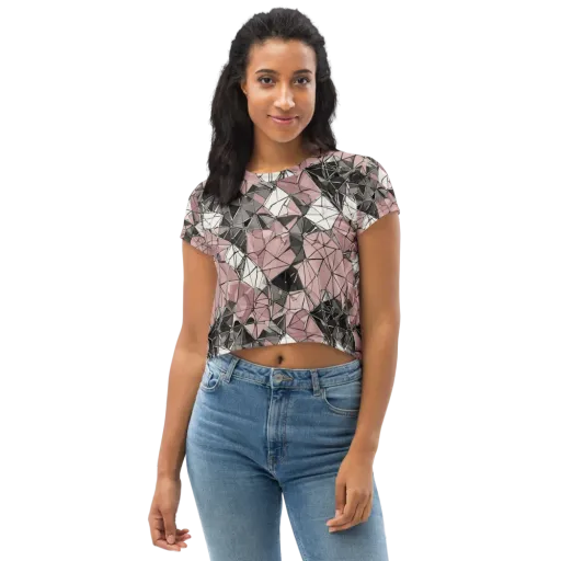 Rose Quartz Shatter on a Crop Tee
