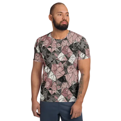 Rose Quartz Shatter on a Men's Athletic T-Shirt