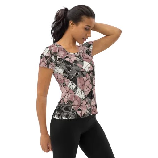 Rose Quartz Shatter on a Women's Athletic T-Shirt