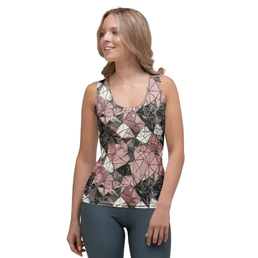 Rose Quartz Shatter on a Women's Tank Top
