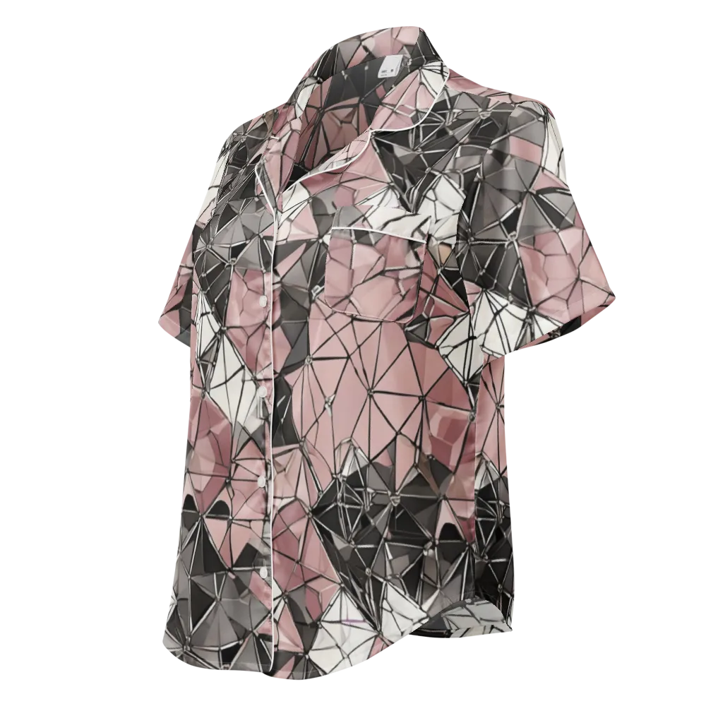 Rose Quartz Shatter on Women's Short Sleeve Pajama Top — Left Front