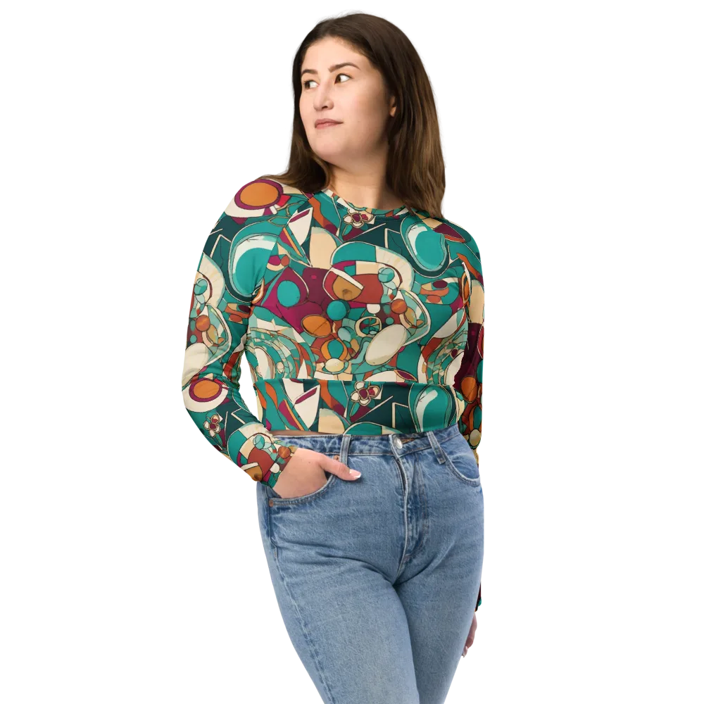 Citrus Geometry on Long Sleeve Crop Top — Front