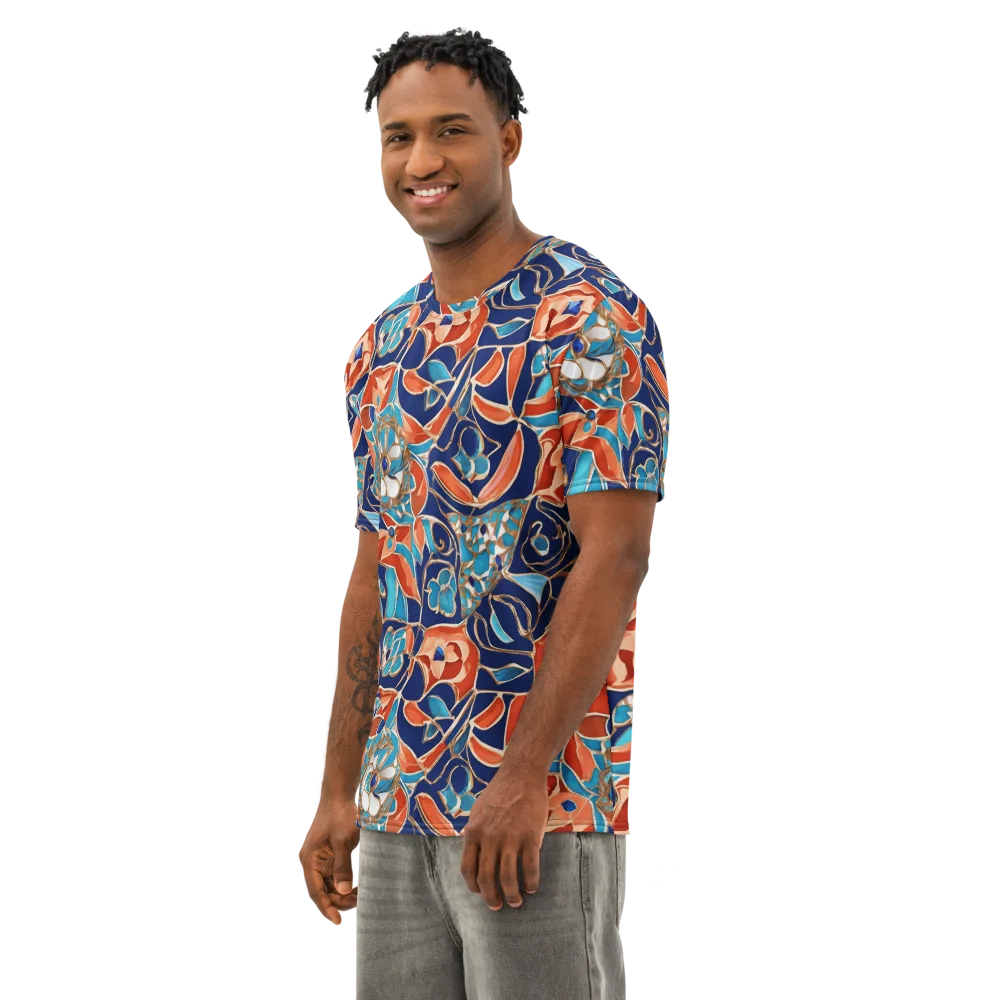 Lacquered Bloom on Men's Cotton Crew Neck T-Shirt — Left Front