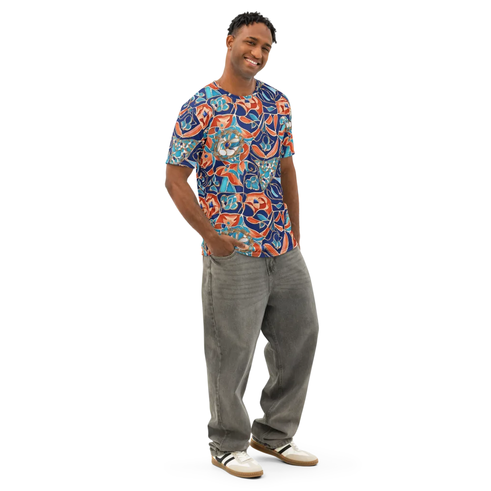 Lacquered Bloom on Men's Cotton Crew Neck T-Shirt — Right Front