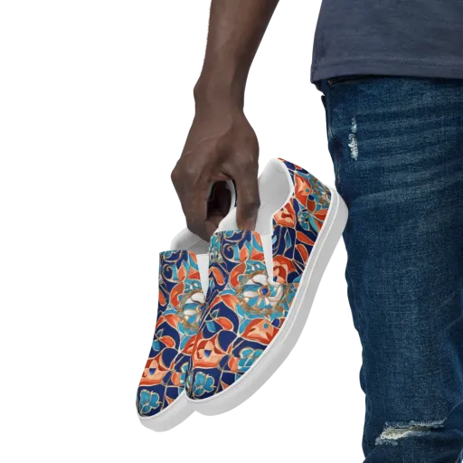Lacquered Bloom on a Men's Slip-On Canvas Shoes