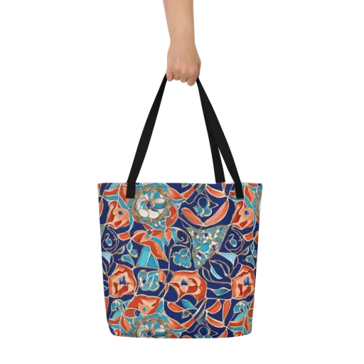 Lacquered Bloom on a Large Tote Bag W/ Pocket