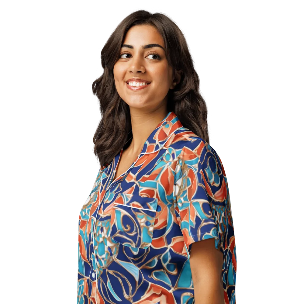 Lacquered Bloom on Women's Short Sleeve Pajama Top — Left Front