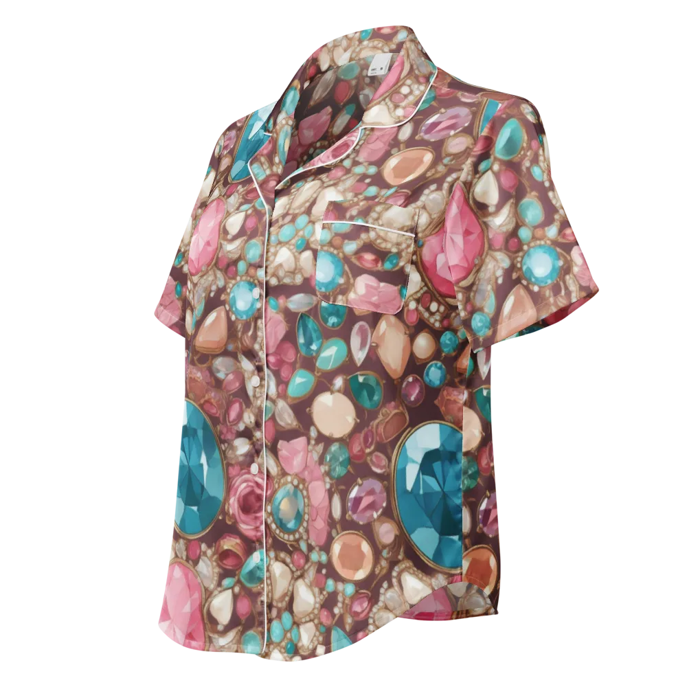 Jewel Box Bloom on Women's Short Sleeve Pajama Top — Left Front