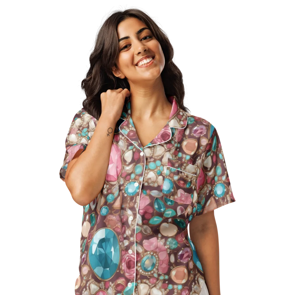 Jewel Box Bloom on Women's Short Sleeve Pajama Top — Front