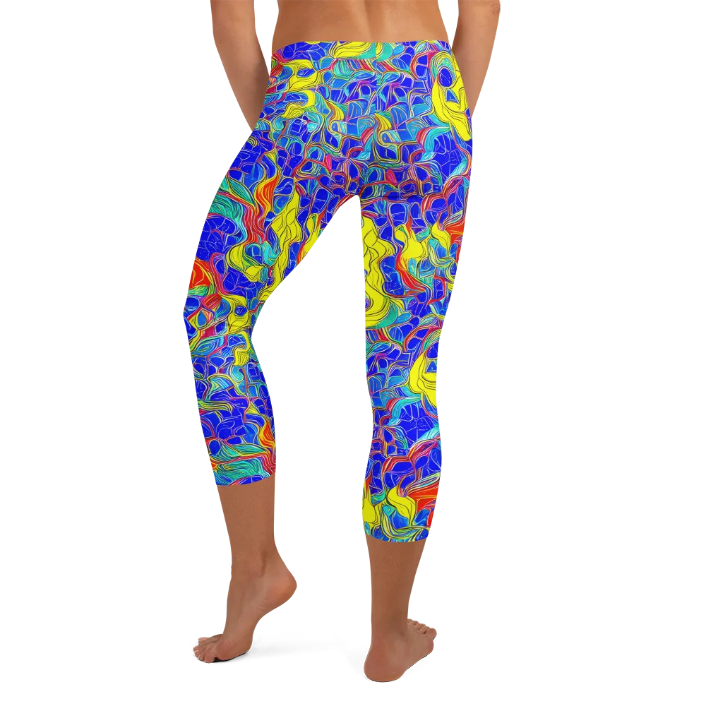 Blue Flame Maze on Capri Leggings — Back