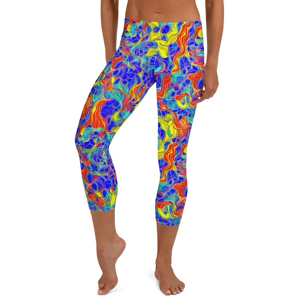 Blue Flame Maze on Capri Leggings — Front
