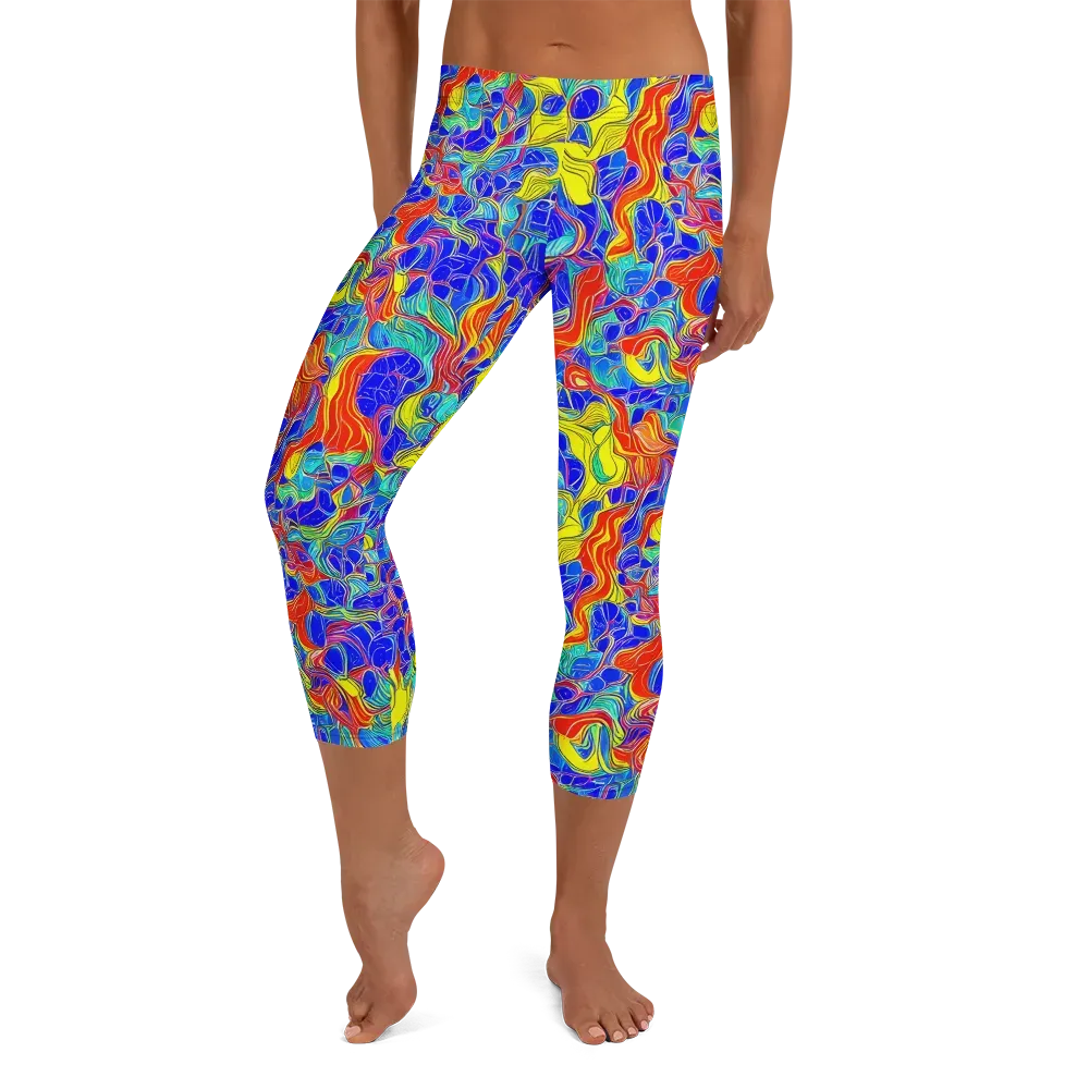 Blue Flame Maze on Capri Leggings — Front
