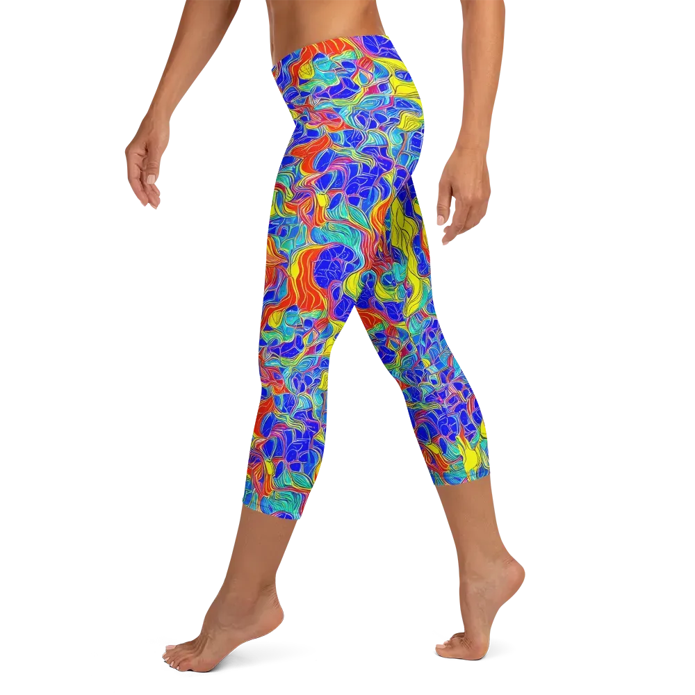Blue Flame Maze on Capri Leggings — Left