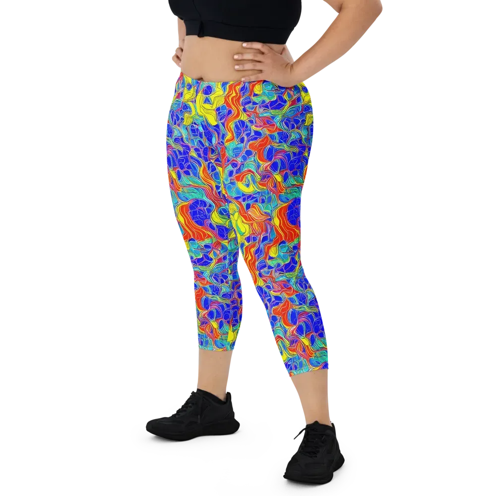 Blue Flame Maze on Capri Leggings — Front