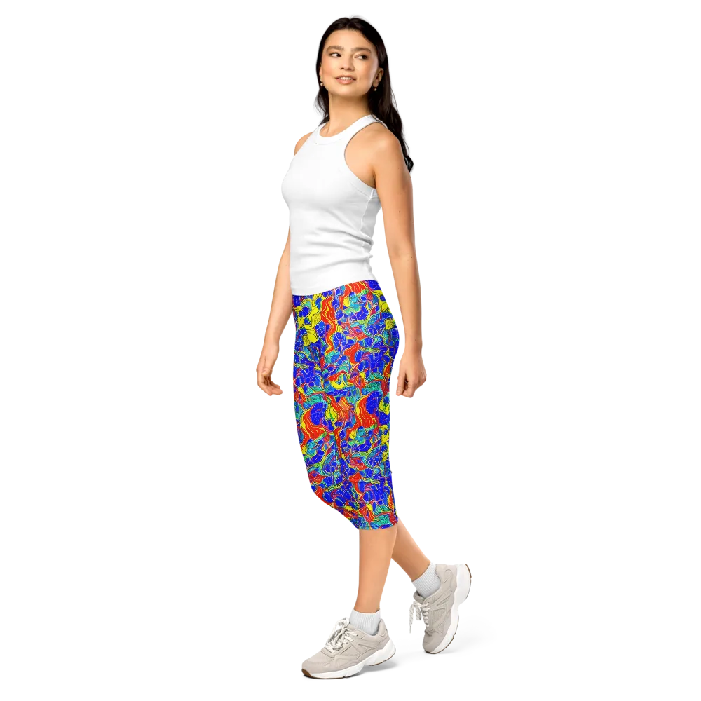 Blue Flame Maze on Capri Leggings — Left Front