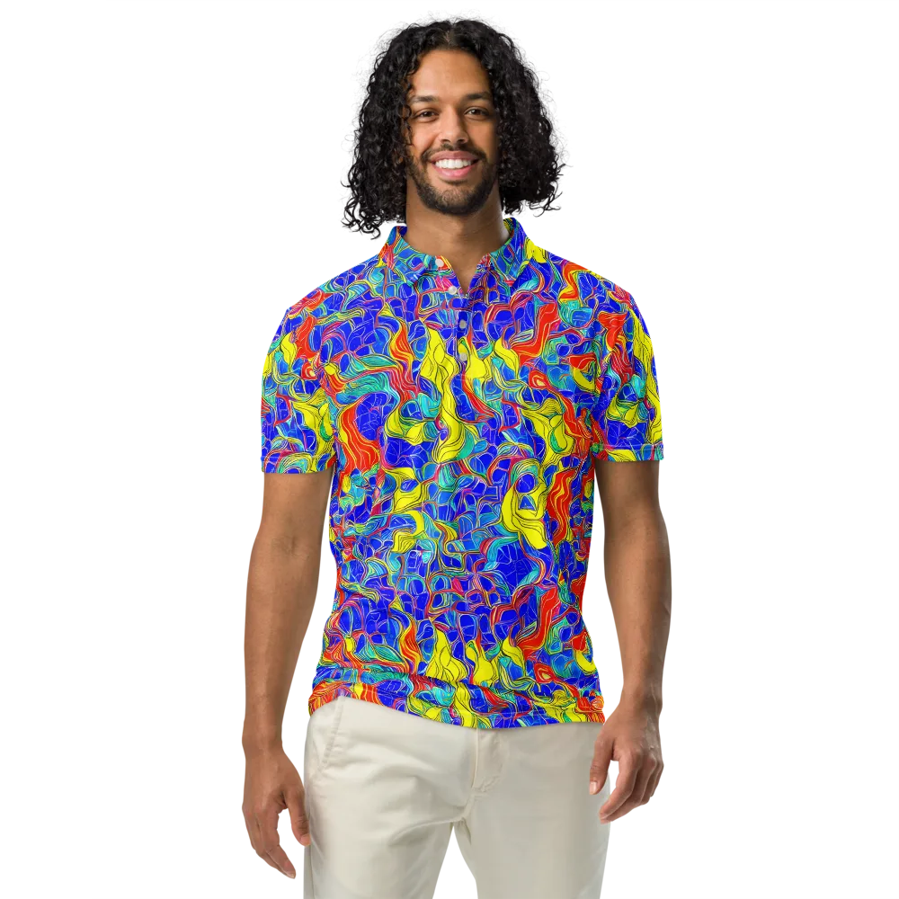 Blue Flame Maze on Men's Slim Fit Polo Shirt — Front