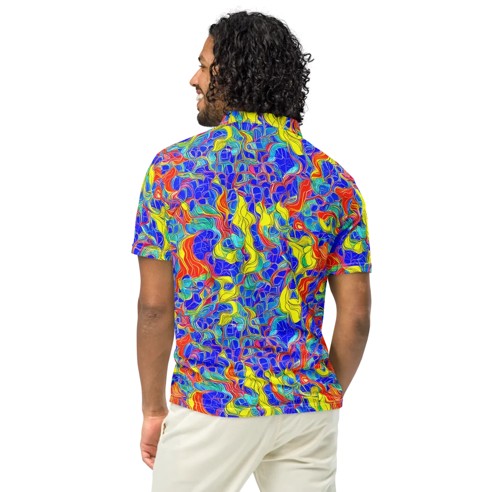 Blue Flame Maze on Men's Slim Fit Polo Shirt — Back