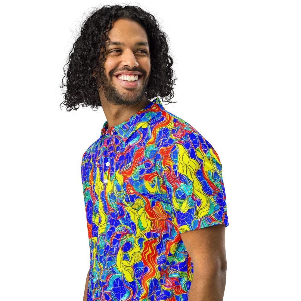 Blue Flame Maze on Men's Slim Fit Polo Shirt — Left Front