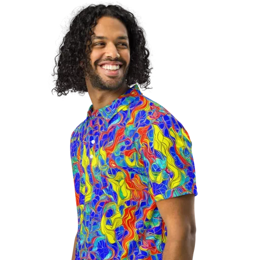 Blue Flame Maze on a Men's Slim Fit Polo Shirt