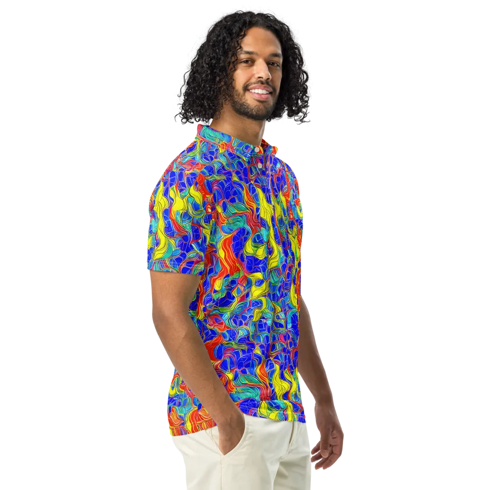 Blue Flame Maze on Men's Slim Fit Polo Shirt — Right Front
