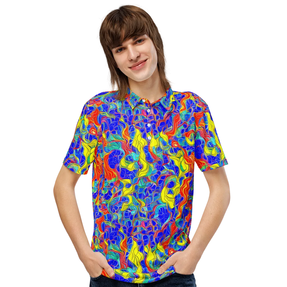 Blue Flame Maze on Men's Slim Fit Polo Shirt — Front