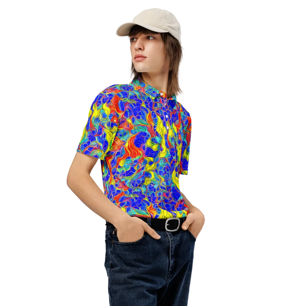 Blue Flame Maze on Men's Slim Fit Polo Shirt — Right Front
