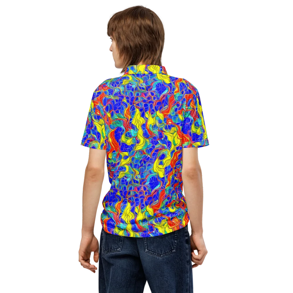 Blue Flame Maze on Men's Slim Fit Polo Shirt — Back