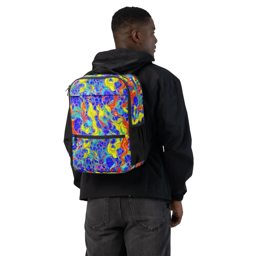 Blue Flame Maze on Utility Backpack — Back