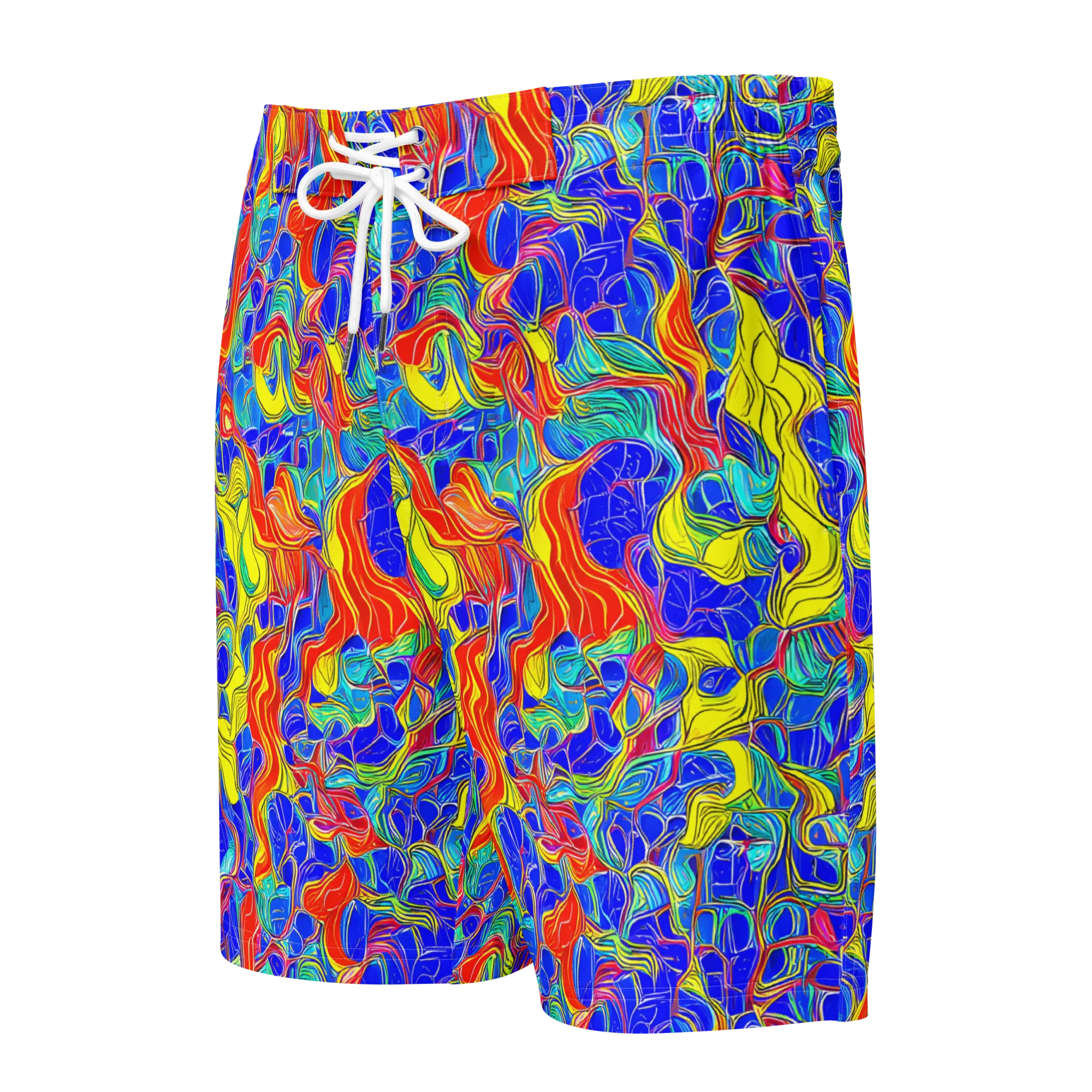 Blue Flame Maze on Men's Board Shorts — Front
