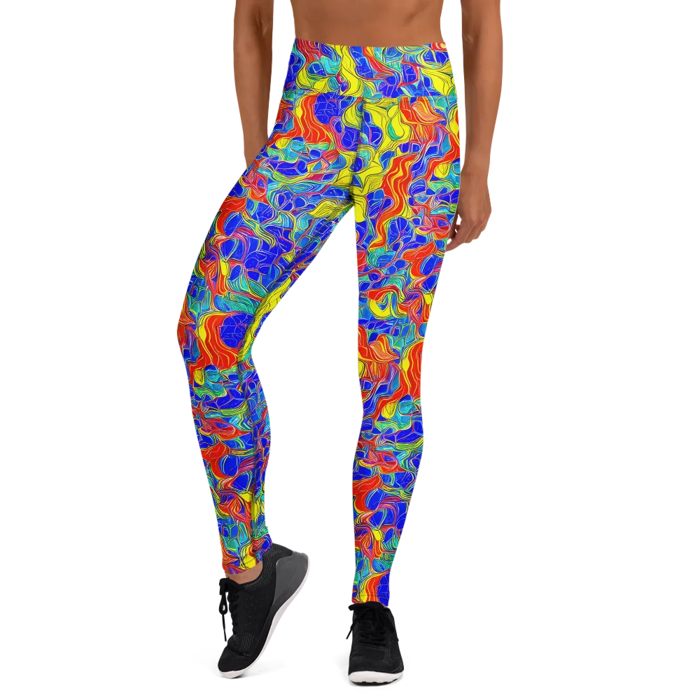 Blue Flame Maze on Yoga Leggings — Front