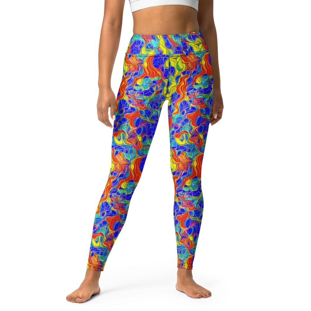 Blue Flame Maze on Yoga Leggings — Front