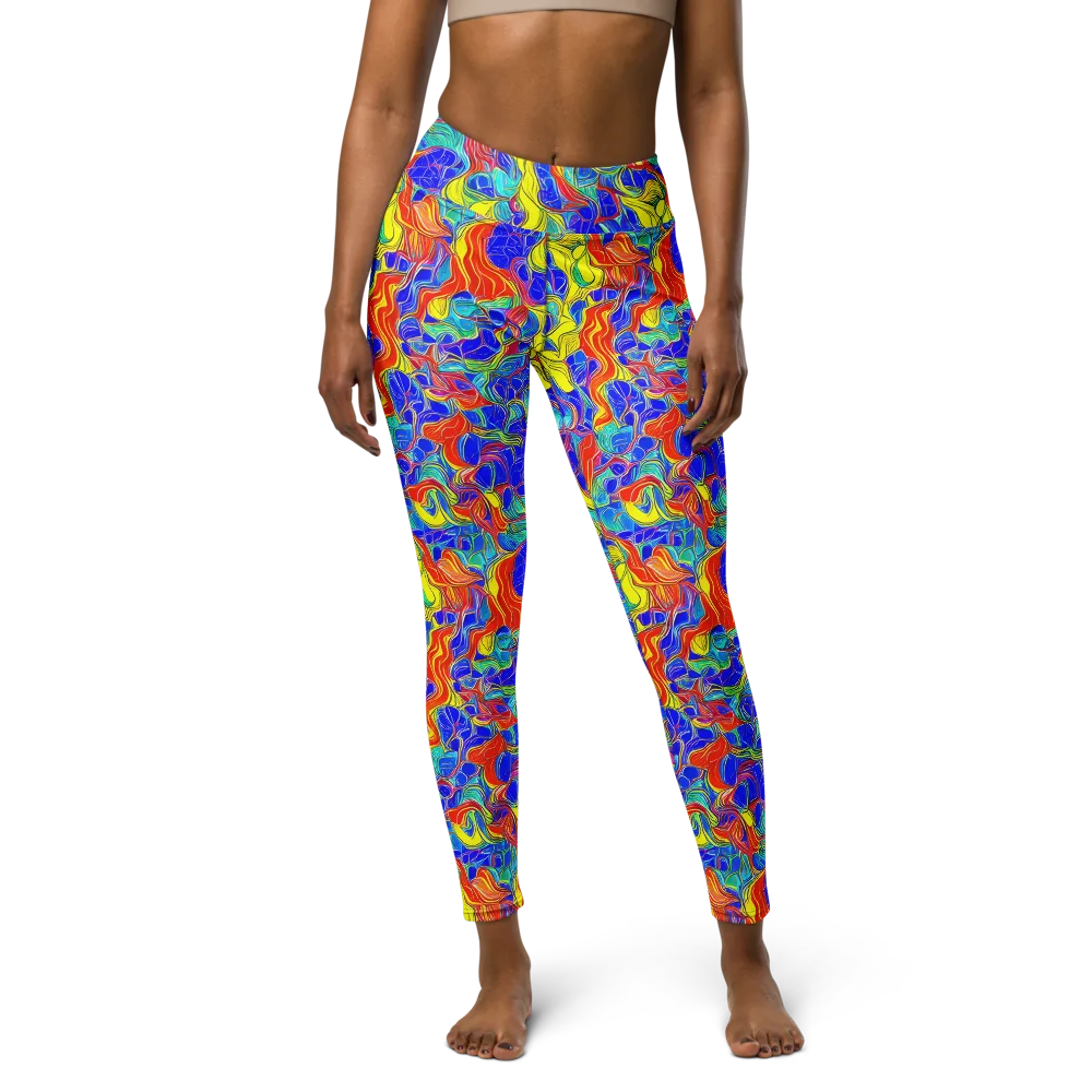 Blue Flame Maze on Yoga Leggings — Front